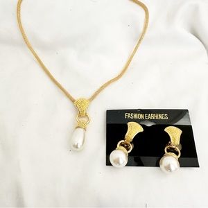 Pearl Drop Necklace and Clip on Earring Set